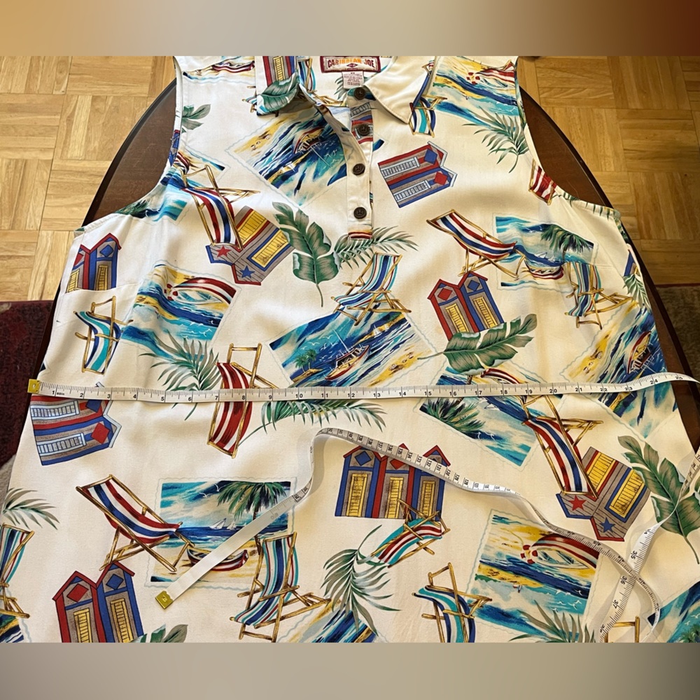 Caribbean Joe vintage dress with beach themed print. Sleeveless, lapel collar 2X - Picture 8 of 9